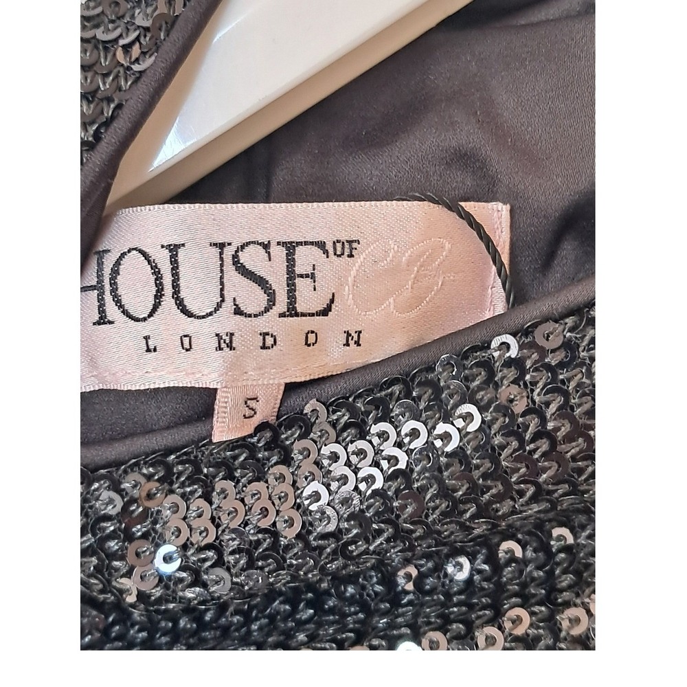 House‎ of CB Black Sequin Mock Neck Long Sleeve Ruched Lace Trim Mini Dress S - Picture 13 of 14